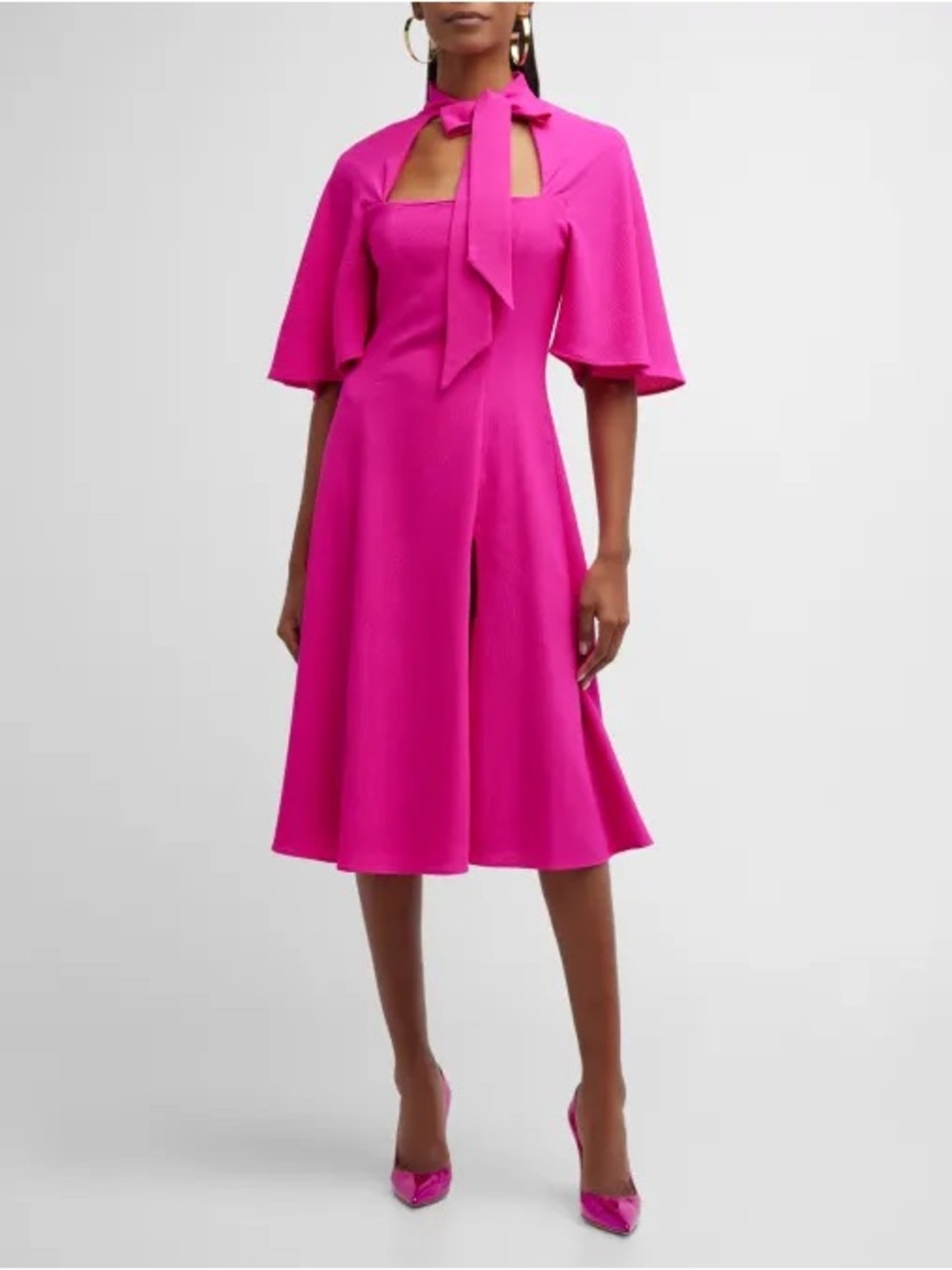 Black Halo Coralia Flutter-Sleeve Cutout Crepe A-Line Midi Dress Hot Pink 10